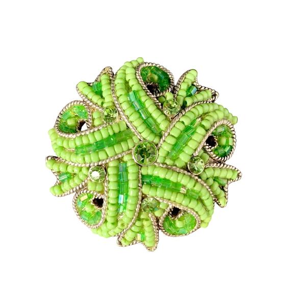 Vintage/Estate Peridot Green Beaded Brooch/Pin/Pendant Signed BEST - Picture 1 of 4